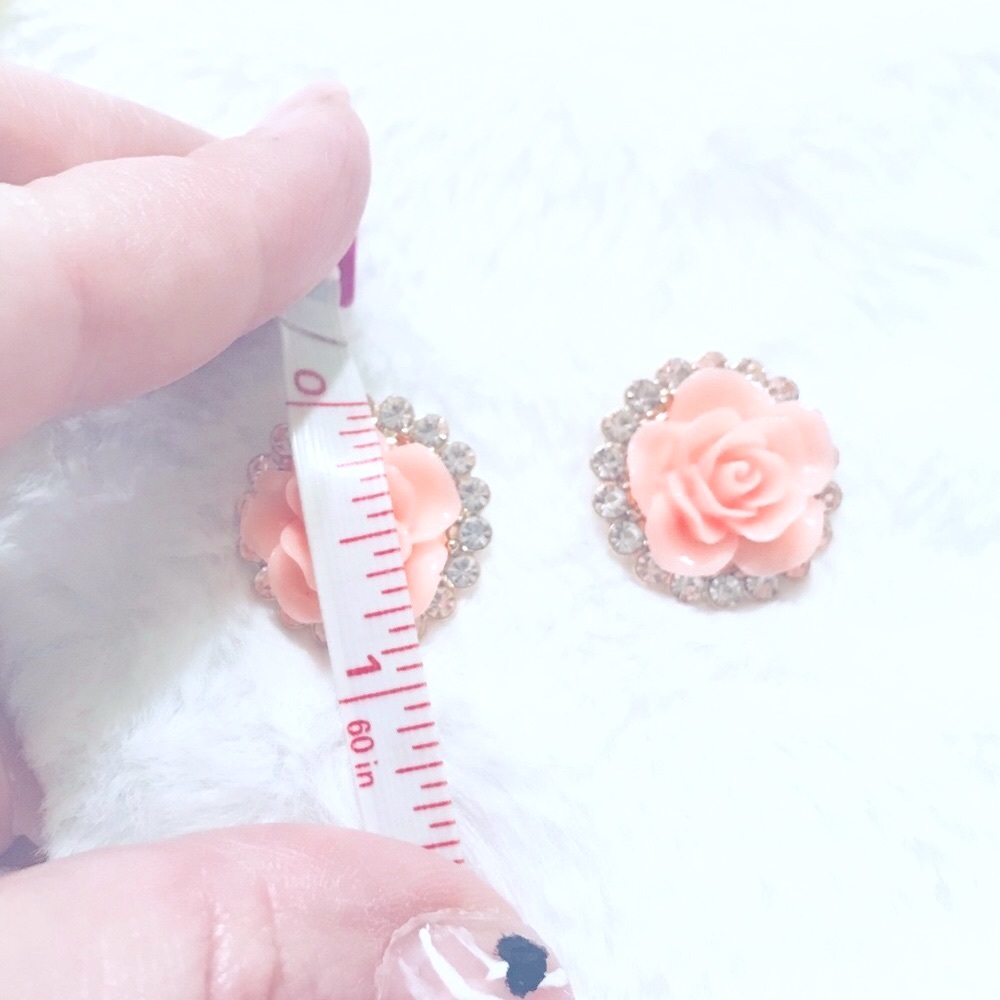 Lovely Peach Acrylic Rose w/💎Studs Halo Earrings - Picture 7 of 16